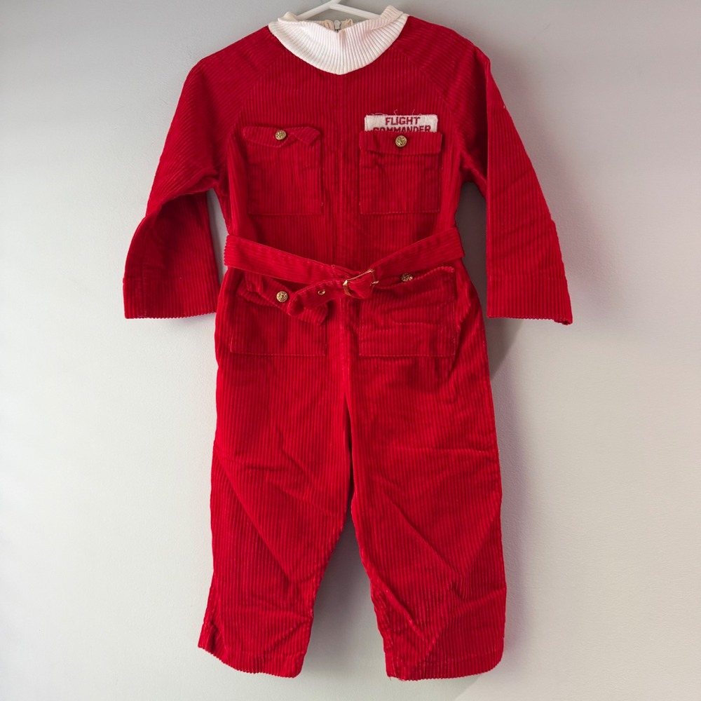 Vintage Little One by Johnston Flight Suit Jumpsuit Toddler 2T Red Corduroy